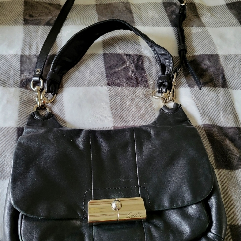 Coach Black Leather Shoulder Bag with Silver Hardware